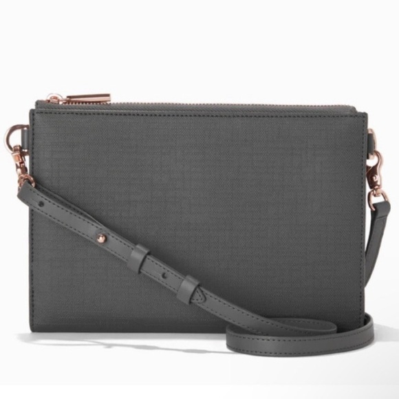 DAGNE DOVER Graphite Gray Coated Canvas 3 In 1 Wallet Clutch & Crossbody Bag - Picture 1 of 16